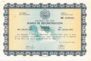 Republica Del Peru Bonos De Reconstruccion - 1,000 Soles Ore