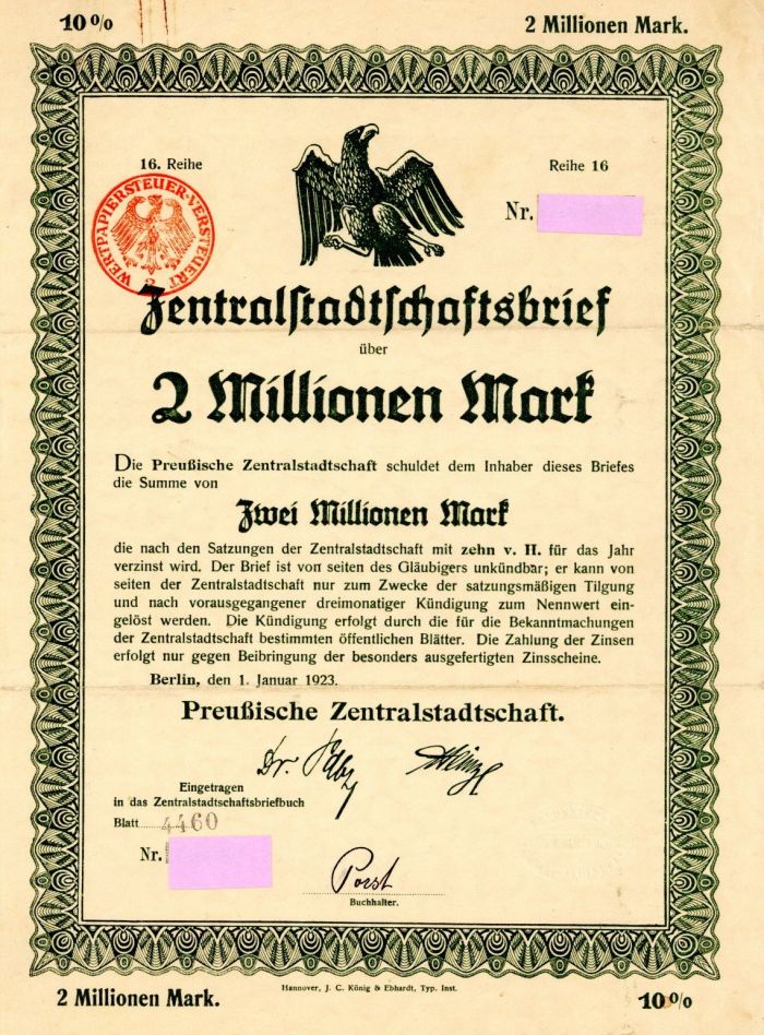 2 Million Marks - German Bond