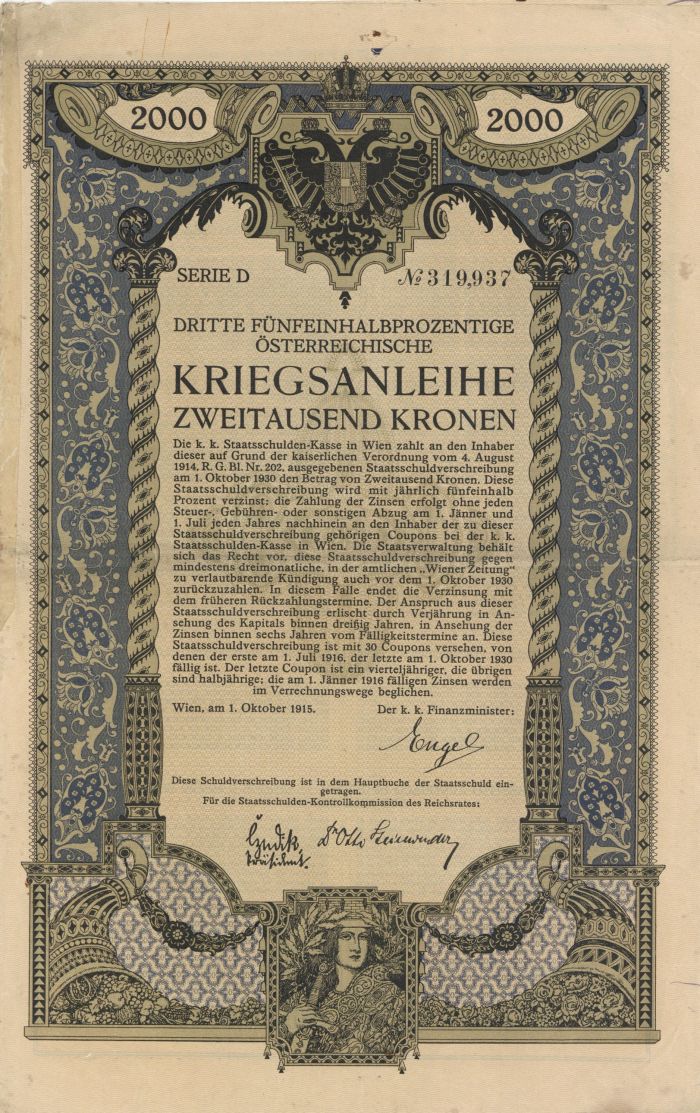 Kriegsanleihe - 2,000 Kronen Bond