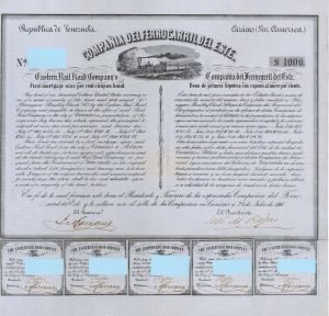 Compania Del Ferrocarril Del Este.- $1,000 Bond dated 1860