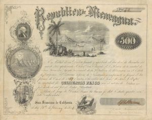 Republic of Nicaragua - 1856 dated $500 Uncanceled Bond