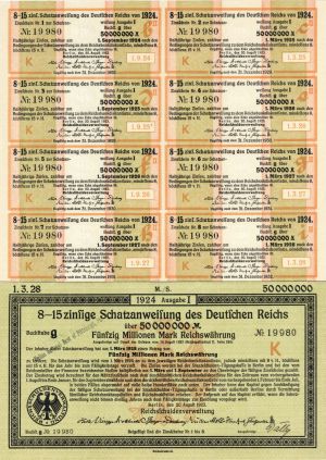 Schatzanweifung des Deutfchen Reichs - 1923 dated 50,000,000 German Marks Bond - Germany