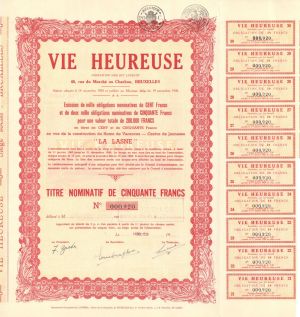 Vie Heureuse - 1938 dated Foreign Bonds