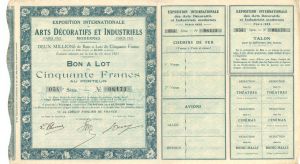 Exposition Internationale des Arts Decoratifs Et Industriels - 1925 dated Foreign Bonds