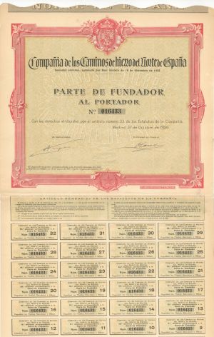 Compania De Los Caminos De Hierro Del Norte De Espana - 1926 dated Foreign Bonds
