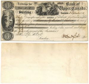 Bank of Upper Canada Exchange Draft dated 1851 - Canadian Third Exchange - Mounted on Thin Card