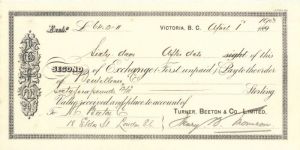 Second of Exchange - 1903 dated Canadian Check - Victoria, British Columbia - SOLD