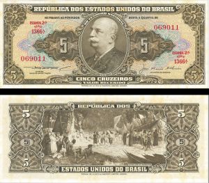 Brazil - 5 Cruzeiros - P-158c - ND 1953-59 dated Foreign Paper Money