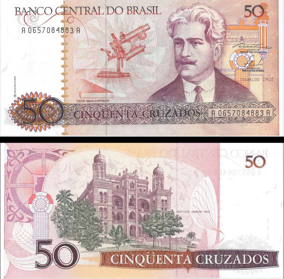 Brazil - 50 Cruzados - P-210a - 1986 dated Foreign Paper Money