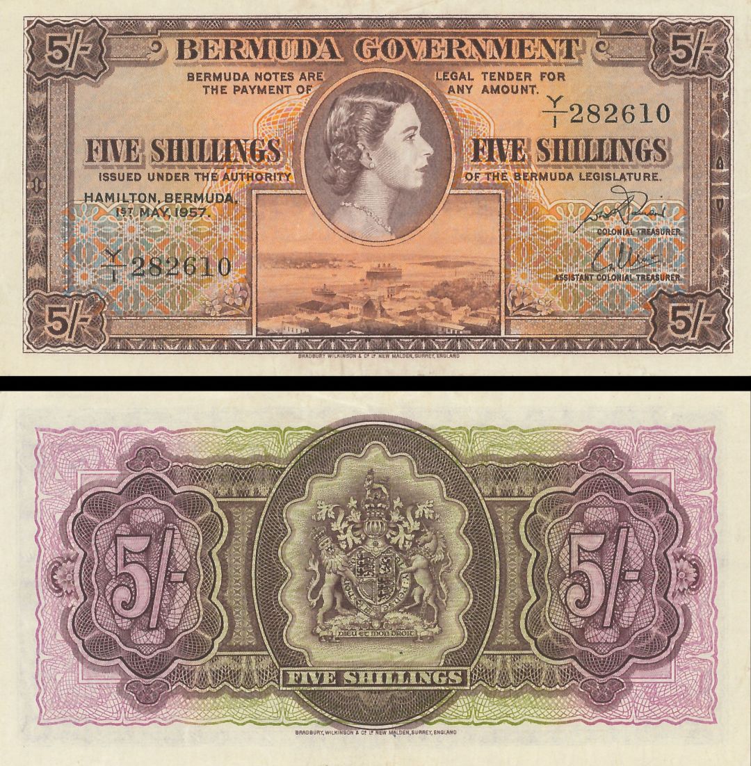 Bermuda - 5 Shillings - P-18b - 1957 dated Foreign Paper Money