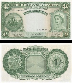 Bahamas - 4 Shillings - P13c - 1953 dated Foreign Paper Money