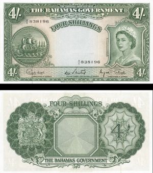 Bahamas - 4 Shillings - P-13d - 1953 dated Foreign Paper Money