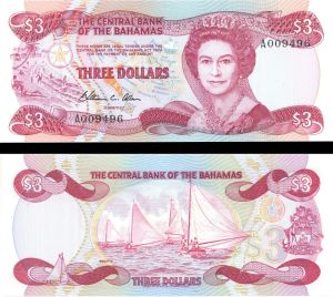 Bahamas - 3 Dollars - P-44a - 1974(1984) dated Foreigh Paper Money  