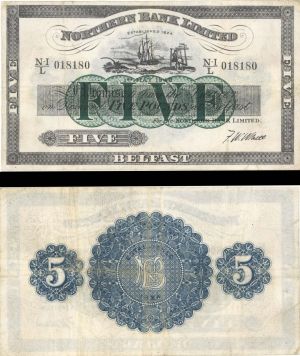 Northern Ireland - 5 Pounds - P-180b - 1940 or 1942 dated Foreign Paper Money