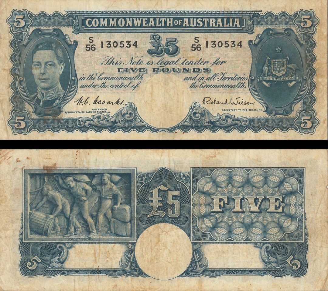 Australia - 5 Pounds - P-27d - 1952 dated Foreign Paper Money