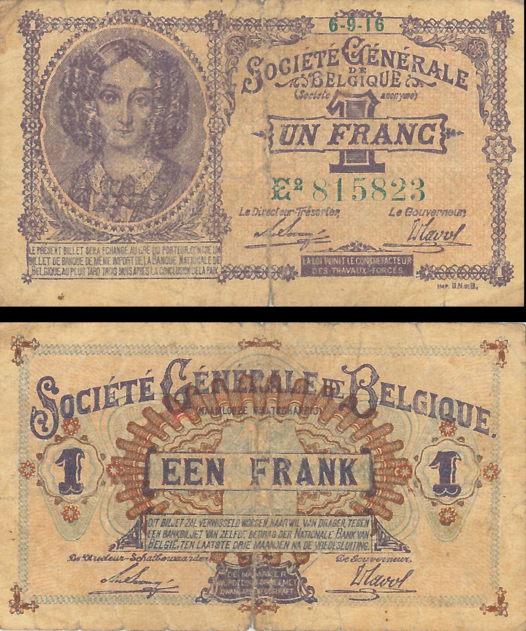 Belgium - 1 Franc - P-86b - 1916 dated Foreign Paper Money