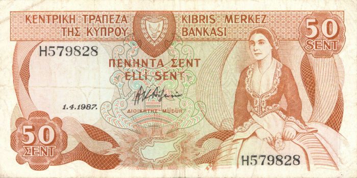 Cyprus - 50 Cents - 1987 dated Foreign Paper Money