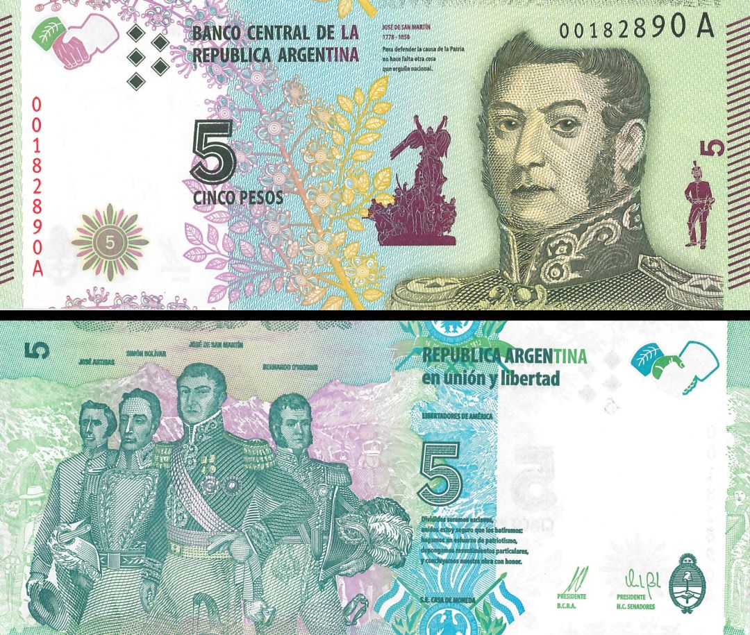 Argentina - 5 Pesos - P-359 - 2015 dated Foreign Paper Money