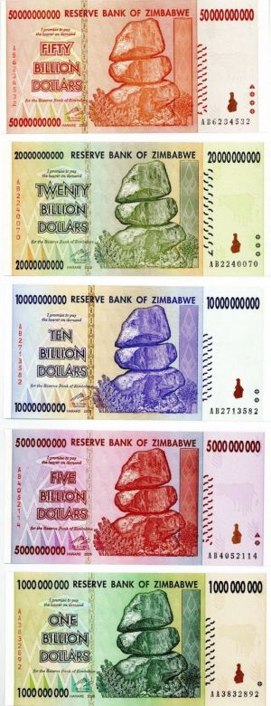 Zimbabwe 1 Billion To 50 Billion Zimbebwean Dollars - P-83-87 - 2008 dated Foreign Paper Money