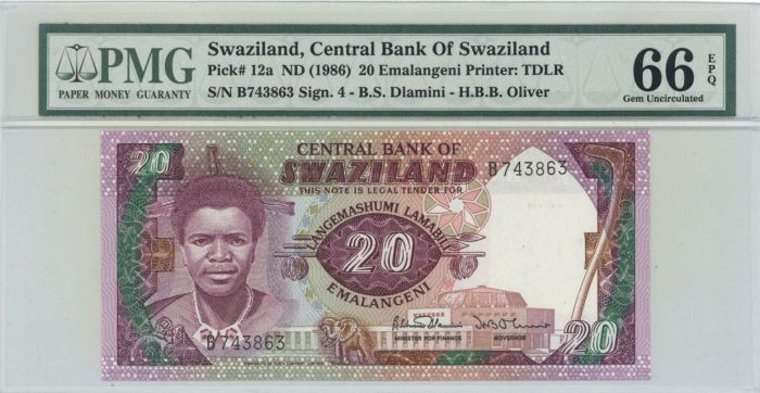 Swaziland - 20 Emalangeni - P-12a - 1986 dated Foreign Paper Money