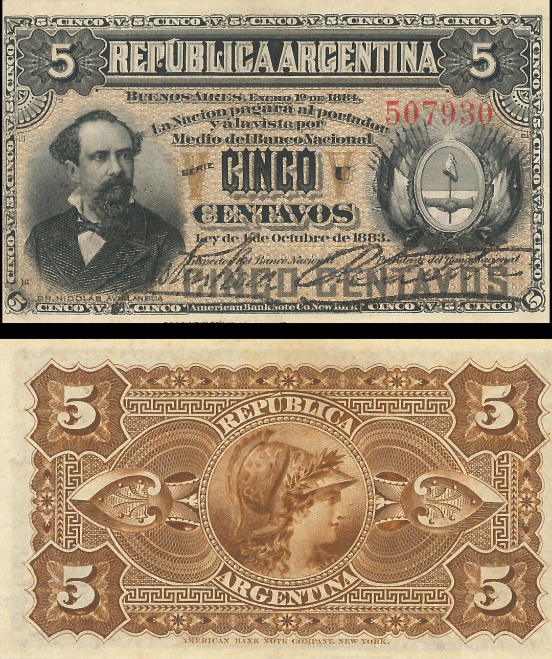 Argentina - 5 Centavos - P-5 - 1883 dated Foreign Paper Money