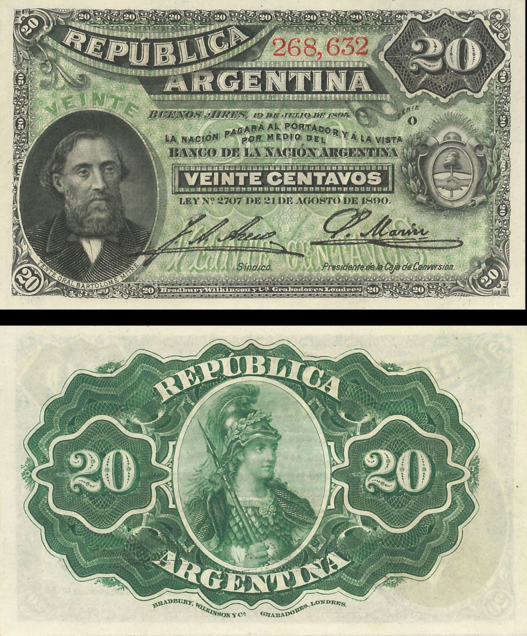 Argentina - 20 Centavos - P-229a - 1890 dated Foreign Paper Money