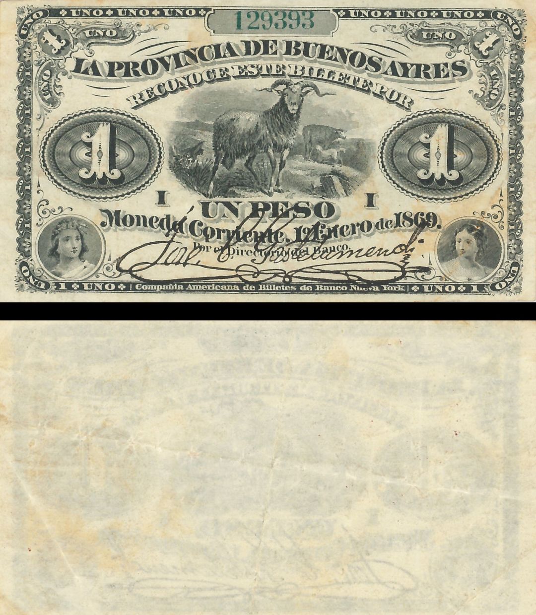 Argentina - 1 Peso - P-S481b - 1869 dated Foreign Paper Money