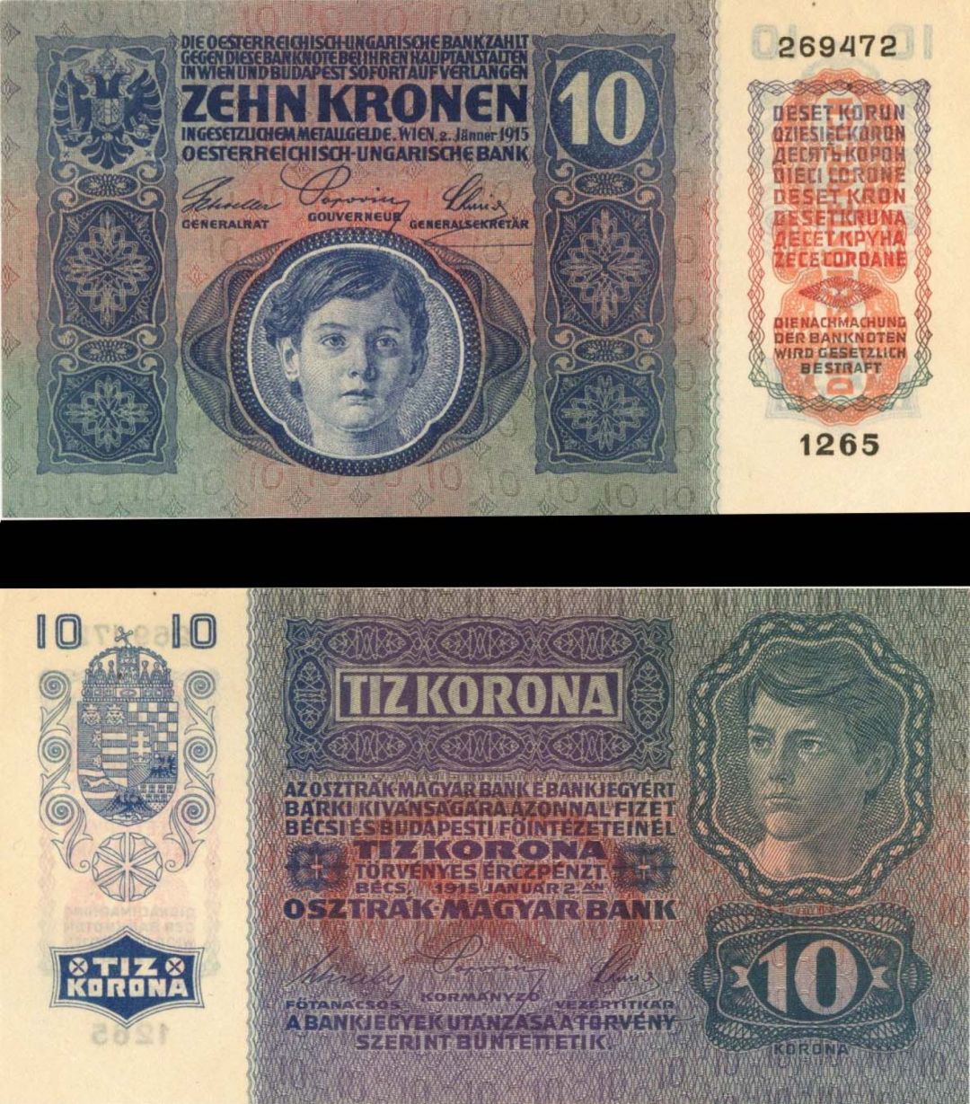 Austria P-19 - 10 Kronen - 1915 dated Foreign Paper Money