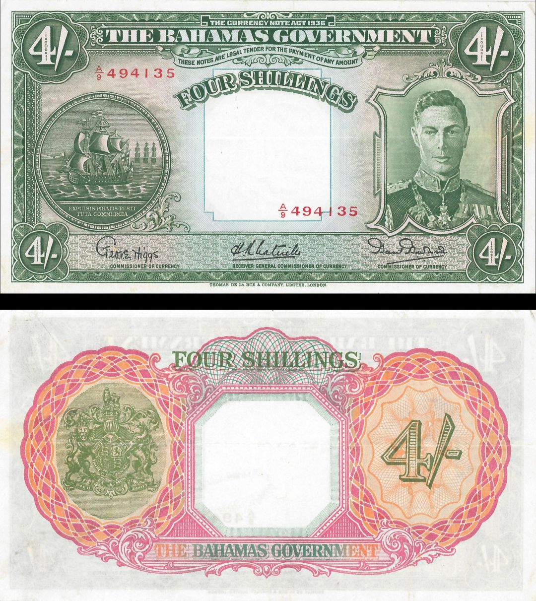 Bahamas - 4 Shillings - P-9e - 1936 dated Foreign Paper Money