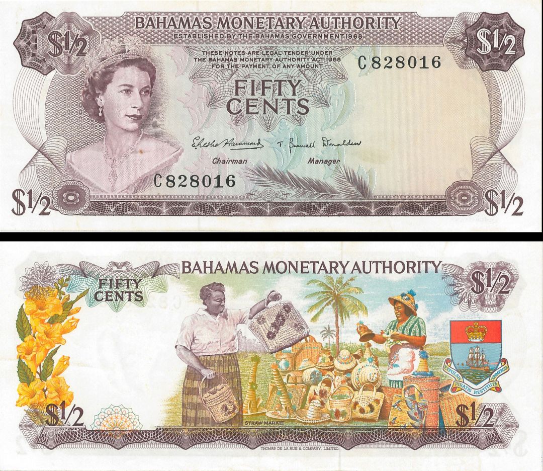 Bahamas - 1/2 Dollar - P-26a - 1968 dated Foreign Paper Money