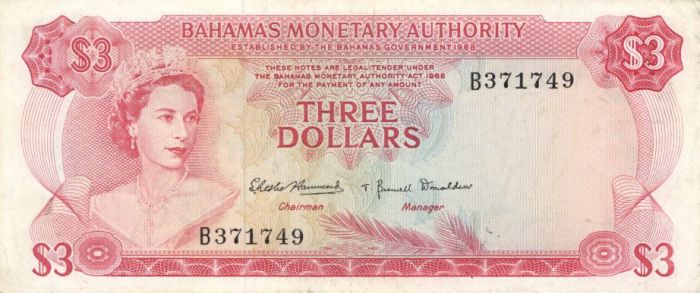 Bahamas - 3 Dollars - P-28a - 1968 dated Foreign Paper Money