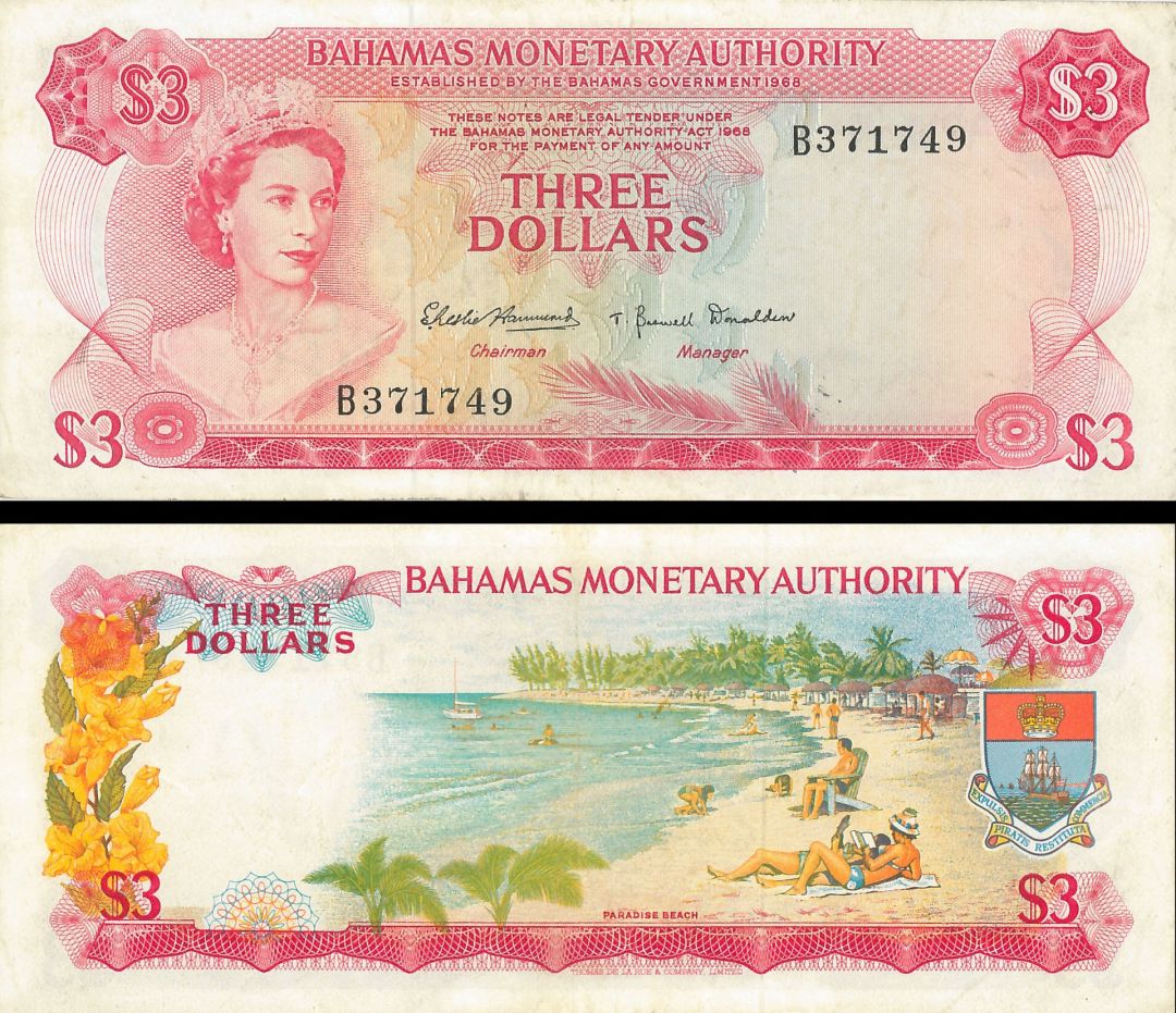 Bahamas - 3 Dollars - P-28a - 1968 dated Foreign Paper Money