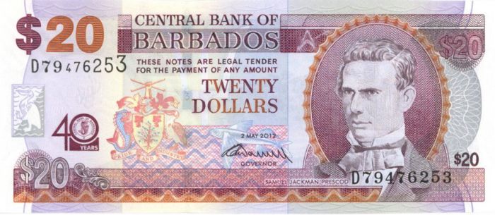 Barbados - 20 Dollars - P-69b - 2007 dated  Foreign Paper Money