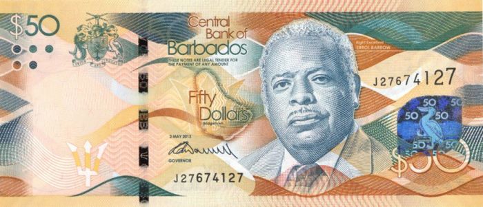 Barbados - 50 Dollars - P-77 -  2013 dated Foreign Paper Money