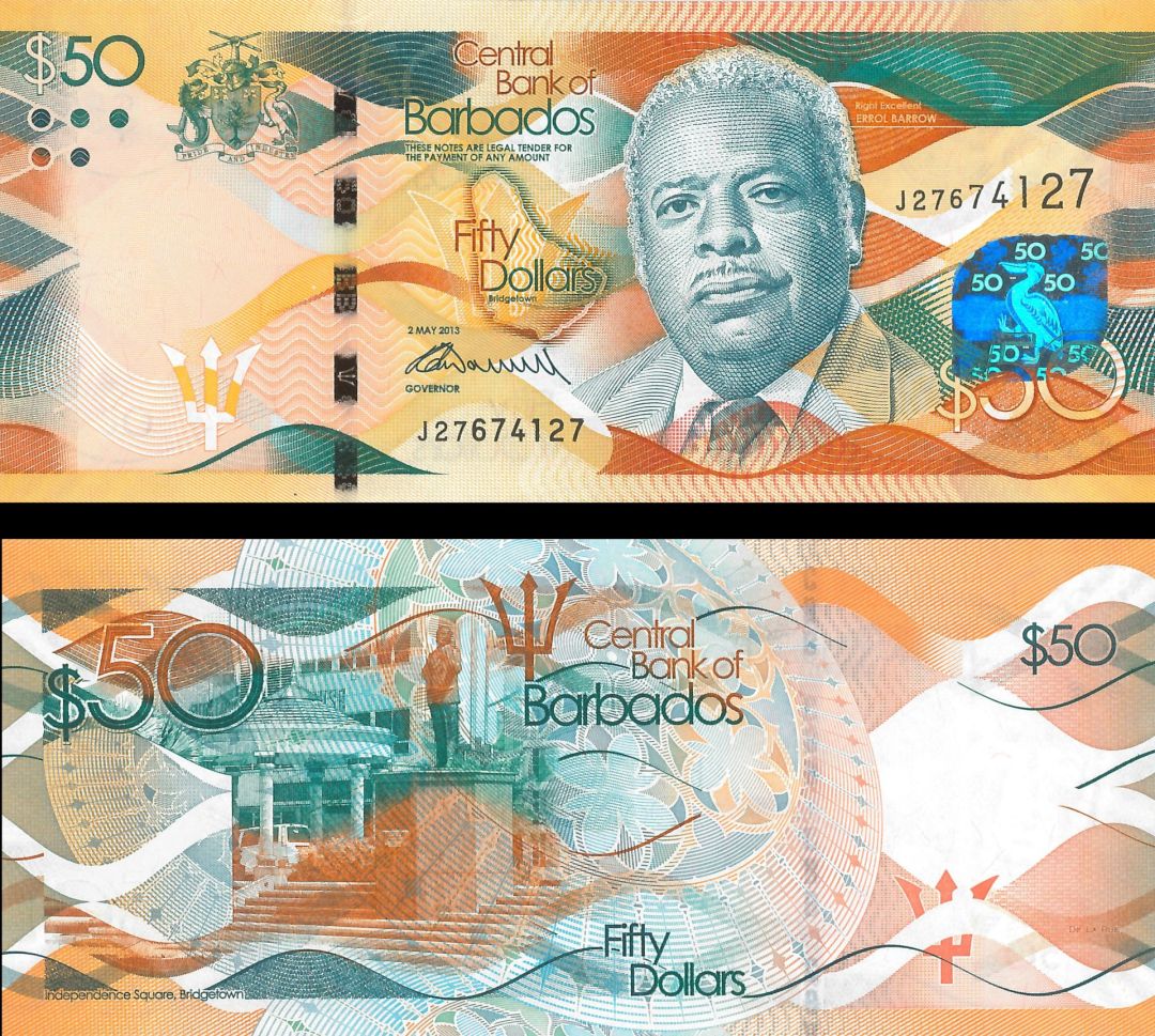 Barbados - 50 Dollars - P-77 -  2013 dated Foreign Paper Money