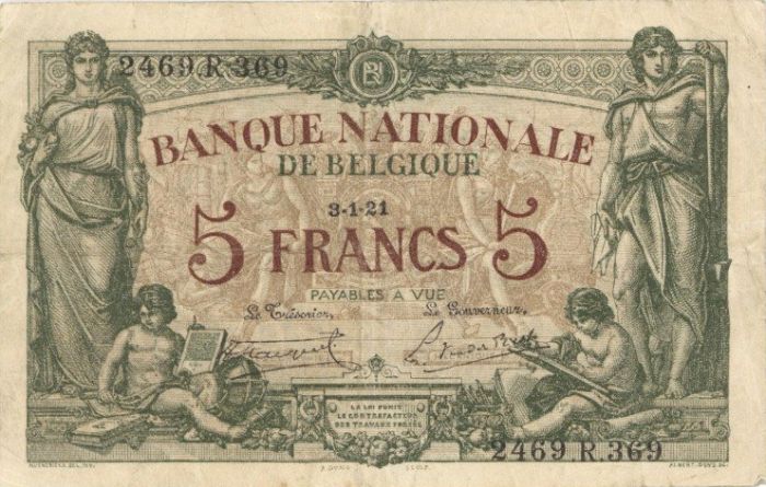 Belgium - 5 Francs - P-75b -1921 dated Foreign Paper Money