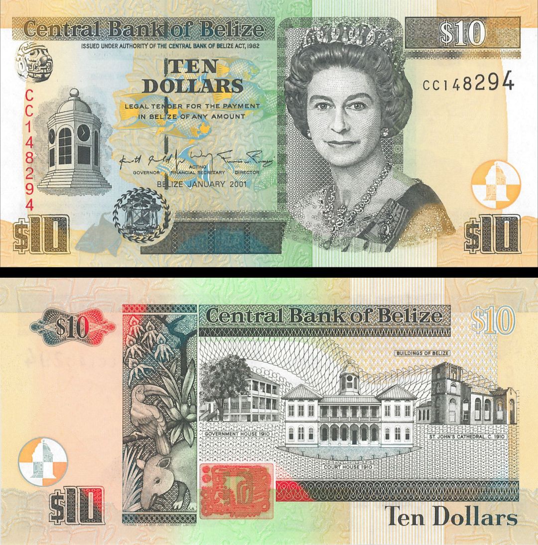 Belize - 10 Dollars - P-62b - 2001 dated Foreign Paper Money