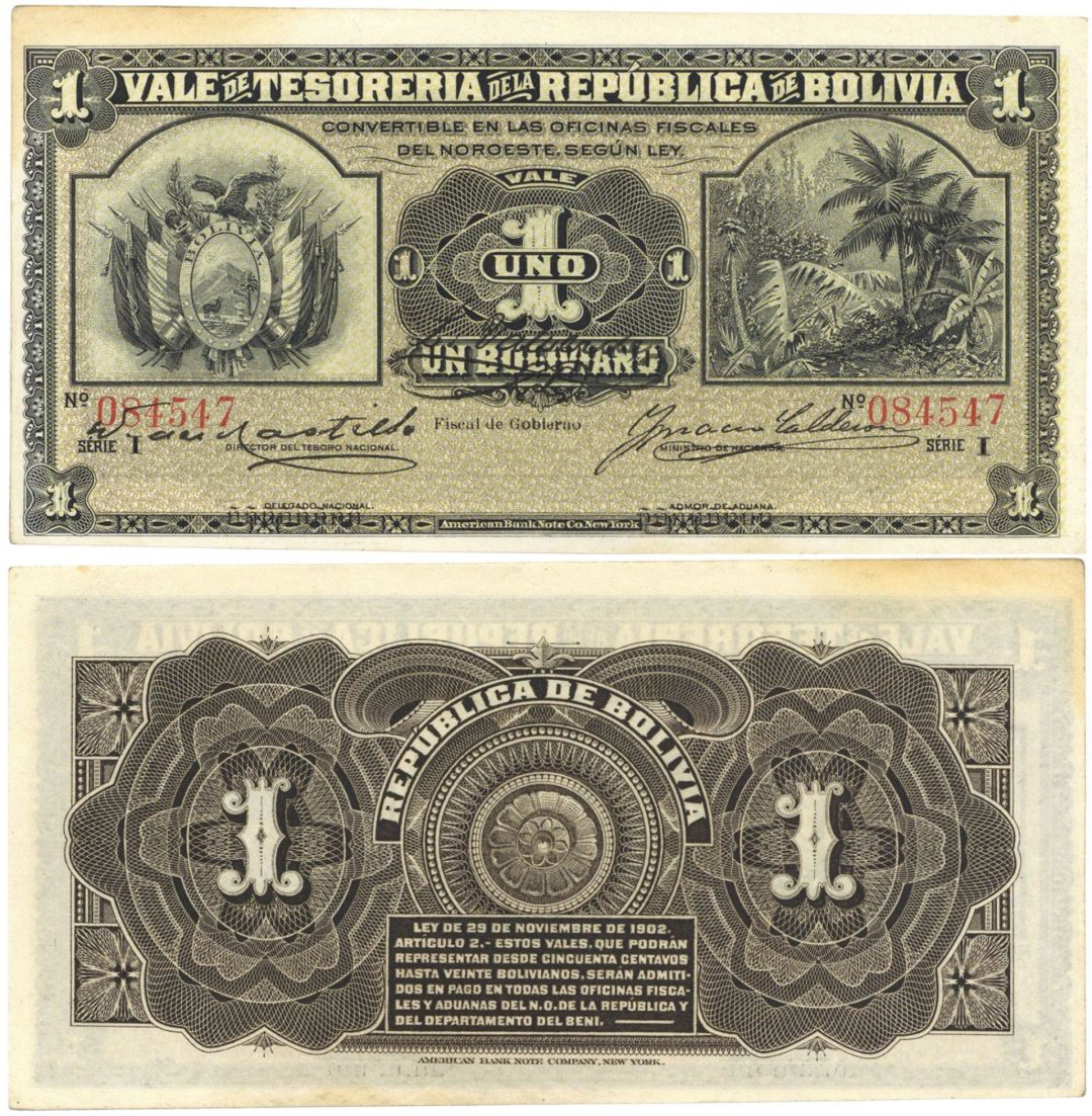 Bolivia - 1 Boliviano - P-92 - 1902 dated Foreign Paper Money