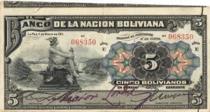 Bolivia - 5 Bolivianos - P-105a - 11.5.1911 dated Foreign Paper Money