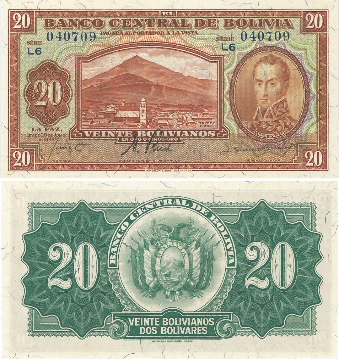 Bolivia - 20 Bolivianos - P-131 - 1928 dated Foreign Paper Money