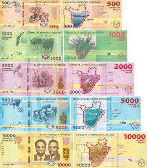 Burundi - Set of 5 Francs, Different Colorful Notes - P-New - 15.1.2015 Dated Foreign Paper Money
