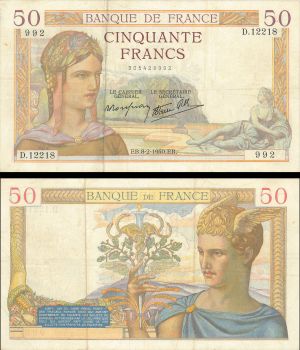 France - 50 Francs - P-85b - dated 1938-1940 - Foreign Paper Money