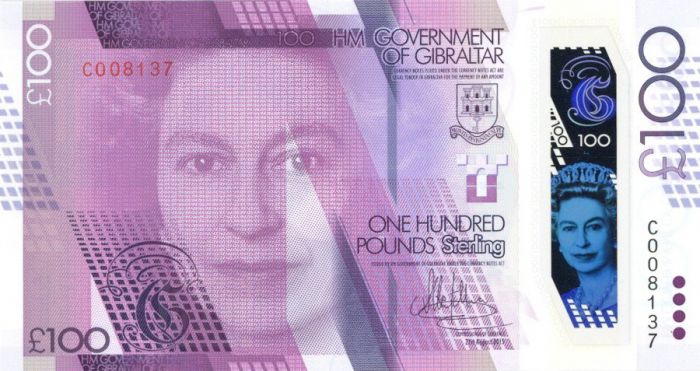 Gibraltar -100 Pounds - P-New - 2015 dated Foreign Paper Money