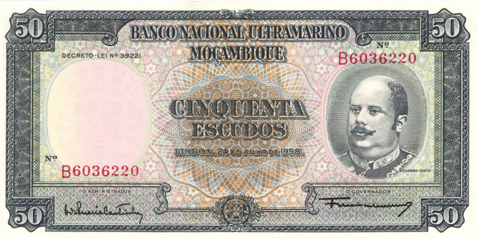 Mozambique - 50 Escudos - P-106 - 1958 dated Foreign Paper Money