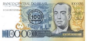 Brazil - 100 Cruzados on 100,000 Cruzeiros - P-208a - 1986 dated Foreign Paper Money