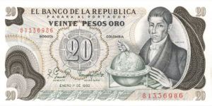 Colombia - 20 Pesos Oro - P-409d - 1982 dated Foreign Paper Money