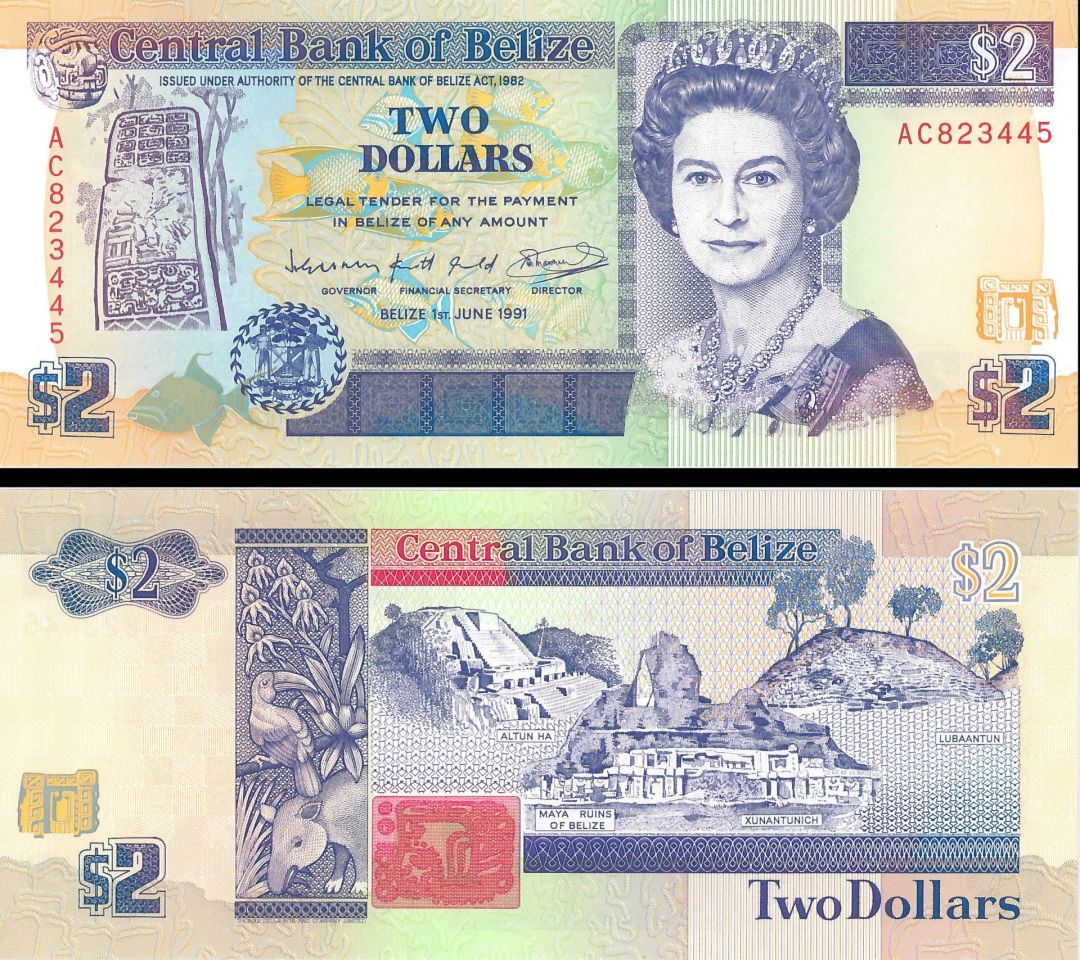 Belize - 2 Dollars - P-52b - 1996 dated Foreign Paper Money