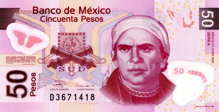 Mexico - 50 Pesos - P-123a - 2004 dated Foreign Paper Money