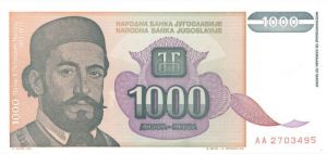 Yugoslavia - 1,000 Dinara - p-140 - 1994 dated Foreign Paper Money