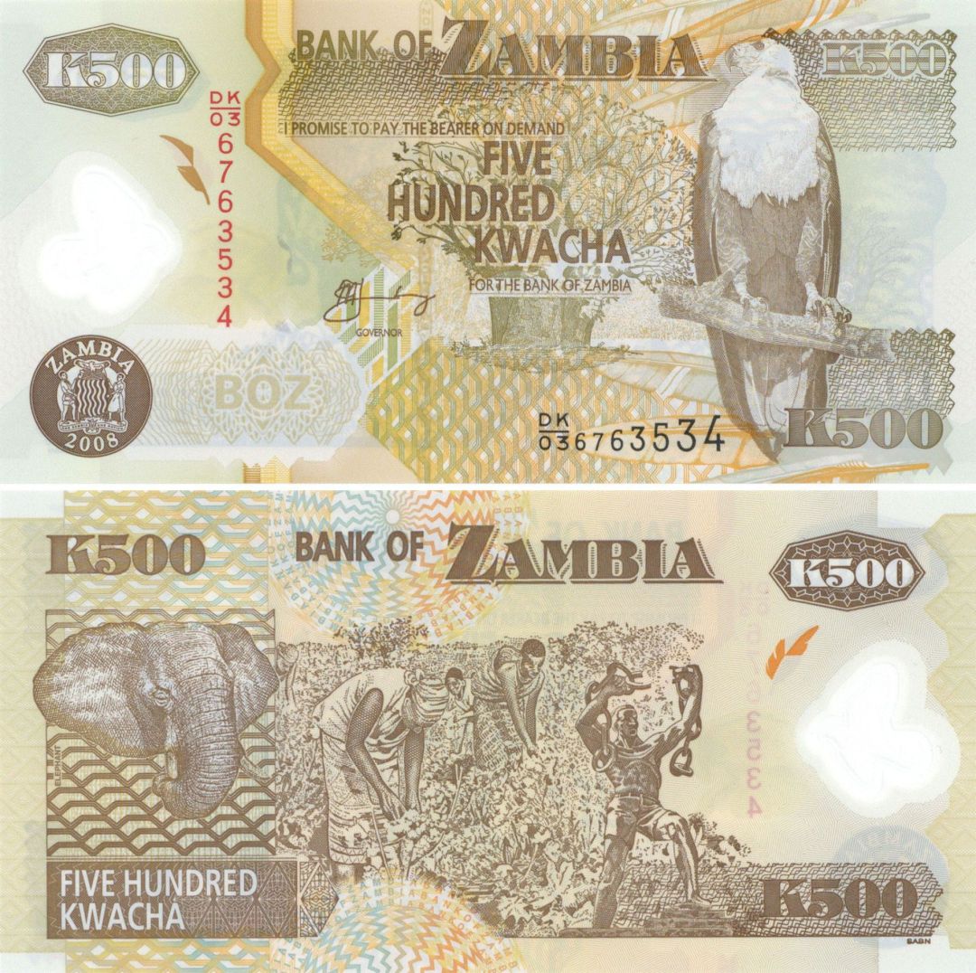 Zambia - 500 Kwacha P43f - 2008 dated Polymer Foreign Paper Money